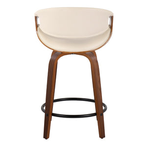English Elm Symphony 24" Mid-Century Modern Swivel Counter Stool Set In Cream Faux Leather & Walnut Wood Legs B202S00089-GIGA