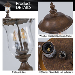 English Elm 21"(H) Vintage Outdoor Lamp Post Light, Waterproof Bronze Garden Lantern with Clear Glass Shade, E12 Bulb Ready W2312P389949