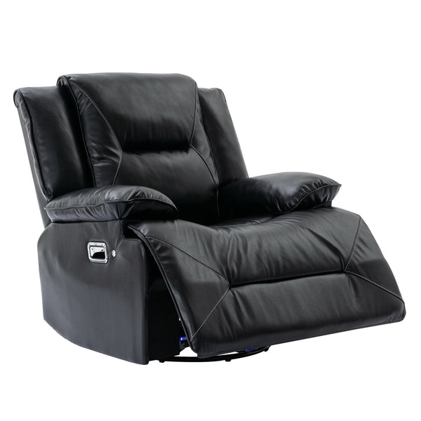 English Elm 360° Swivel Rocking Home Theater Recliner Chair with LED Light Strip, Leather Gel, Ergonomic Comfort Black WF323621AAB