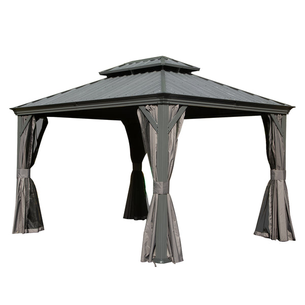English Elm 10' X 12' Hardtop Gazebo - Upgraded Metal Canopy With Drainage, Dual-Layer Roof & Insect Netting! W1859S00135