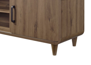 English Elm 1pc Mid-century Wooden Tv Stand with Sliding Doors Tapered Legs Warm Brown Finish B2741P482245