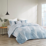 N Natori Brush Stroke Casual 4 Piece Oversized Reversible Seersucker Comforter Set NS10-3706 Blue