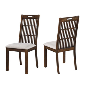 English Elm Set of 2 Rustic Dining Chairs with Upholstered Seats, Slatted Back Handle, Solid Rubberwood, Antique Oak Finish W2537P369835