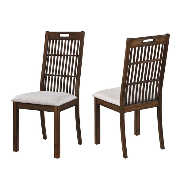 English Elm Set of 2 Rustic Dining Chairs with Upholstered Seats, Slatted Back Handle, Solid Rubberwood, Antique Oak Finish W2537P369835