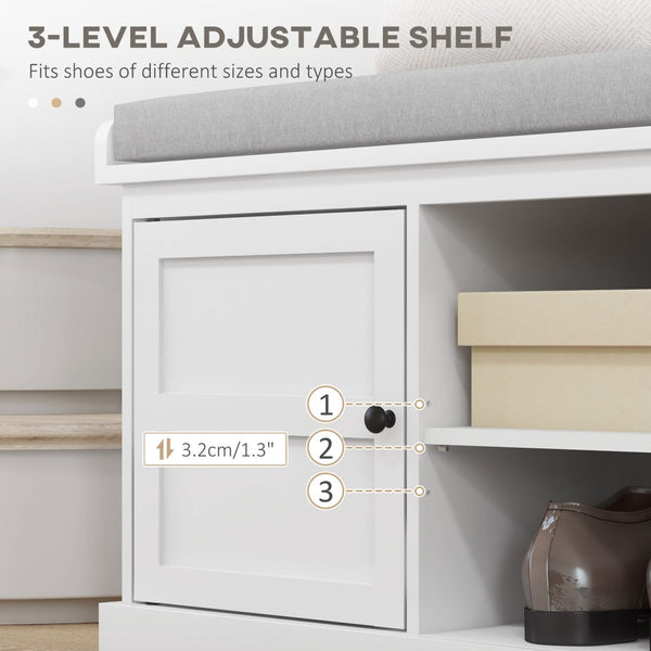 English Elm Homcom Entryway Storage Bench Padded Linen Seat Dual Cabinets White Mdf Hallway W2225P485617