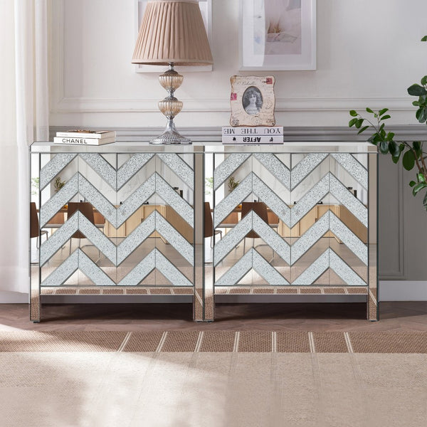 English Elm Storage Cabinet Mirror Trim Diamond Gem Door Accent Glam Bling Entryway Living Room Decor 36x16x20 Silver+Grey W1445103594