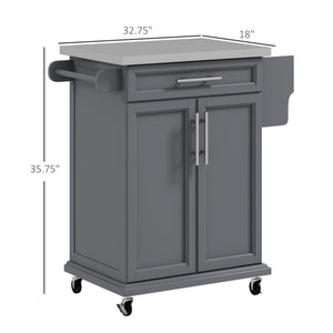 English Elm Homcom Rolling Kitchen Island Cart With Stainless Steel Top, Drawer, Spice Rack & Towel Holder, Gray W2225P200726