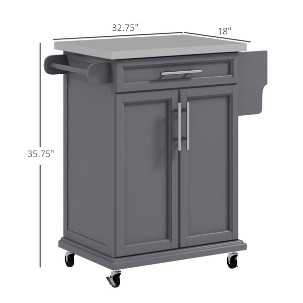 English Elm Homcom Rolling Kitchen Island Cart With Stainless Steel Top, Drawer, Spice Rack & Towel Holder, Gray W2225P200726