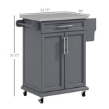 English Elm Homcom Kitchen Island On Wheels, Rolling Kitchen Cart With Stainless Steel Countertop, Drawer, Towel Rack and Spice Rack, Utility Storage Trolley, Gray