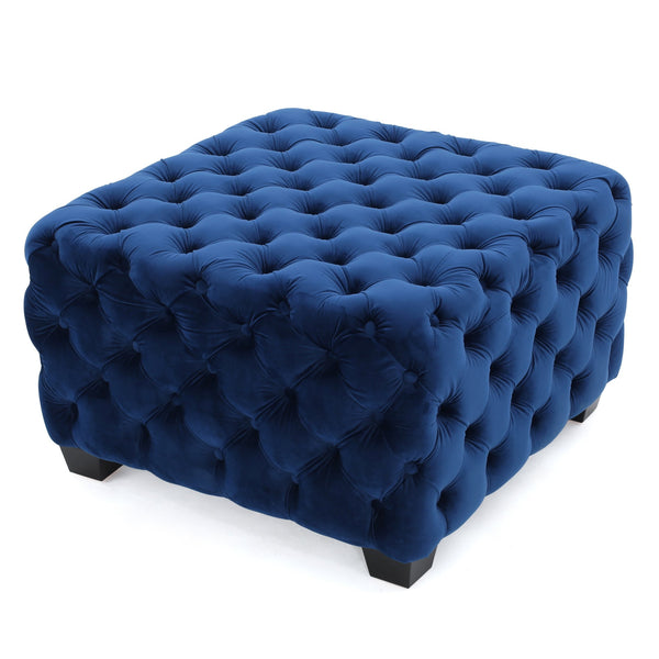 English Elm Christopher Knight Home® - OTTOMAN Velvet Button-Tufted Diamond Stitch Accent Pouf — Modern Glam Upholstered Seat, 29"W Navy Blue 58948.00NBL