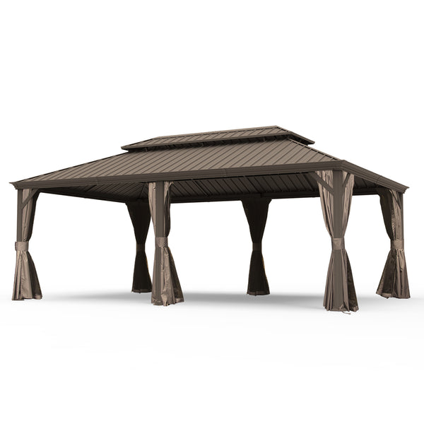 English Elm 14' X 24' Hardtop Gazebo - Durable Steel Roof, Integrated Drainage, Privacy Curtains & Insect Netting W1859S00154