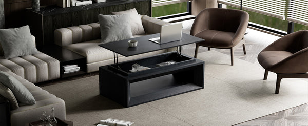 English Elm 43.3'' Wood Veneer Lift Top Coffee Table with Hidden Storage for Living Room Black W1435P453256