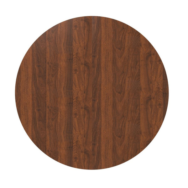 English Elm 47 Inch Round Marble Veneer Mdf Dining Table Seats Four with Slim Wood Strip Base Walnut W2700P404637