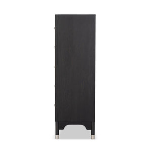 English Elm 1pc Mid-century Five-drawer Tall Chest Walnut Veneer Black Matte Finish Silver Legs B2741P446689