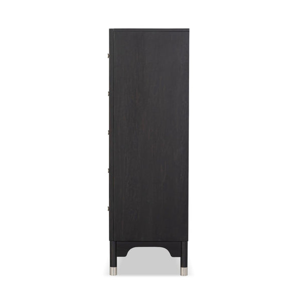 English Elm 1pc Mid-century Five-drawer Tall Chest Walnut Veneer Black Matte Finish Silver Legs B2741P446689