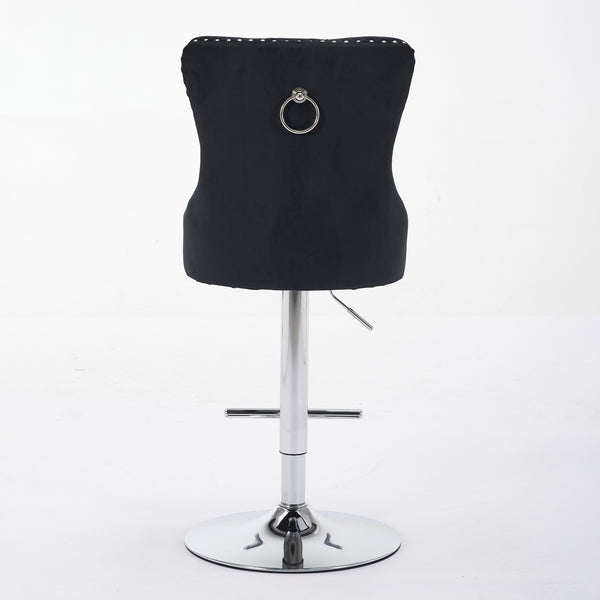 English Elm Thick Velvet Swivel Barstools Adjustable 25-33" Height with 17.7" Chrome Base, Tufted Diamond Pleat Elegance Black W1143P335042