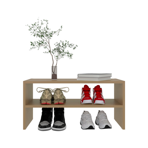 English Elm Natural Oak Low-Profile 2-Shelf Shoe Rack with Open Airflow, Compact 28.3" Width, Classic Grain Finish B062P380078