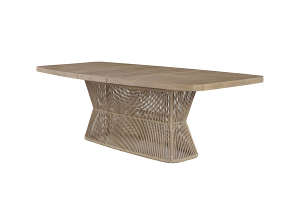 English Elm Dining Table Toffe Rope Base Beige Solid Wood & MDF 18" Leaf Expands to 98" Oak Veneer, Transitional Design B2699S00079