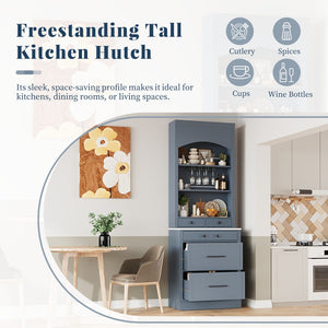 English Elm Modern Tall Kitchen Pantry Set of Two with Faux Marble Top and Glass Holders Gray SP000175AAE