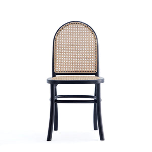 English Elm Paragon Solid Wood Dining Chair with Natural Cane Back, Tall Round Design, Cushioned Seat Included Black+Grey B365P400007