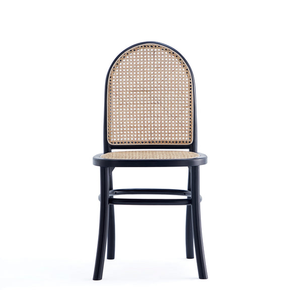 English Elm Paragon Solid Wood Dining Chair with Natural Cane Back, Tall Round Design, Cushioned Seat Included Black+Grey B365P400007