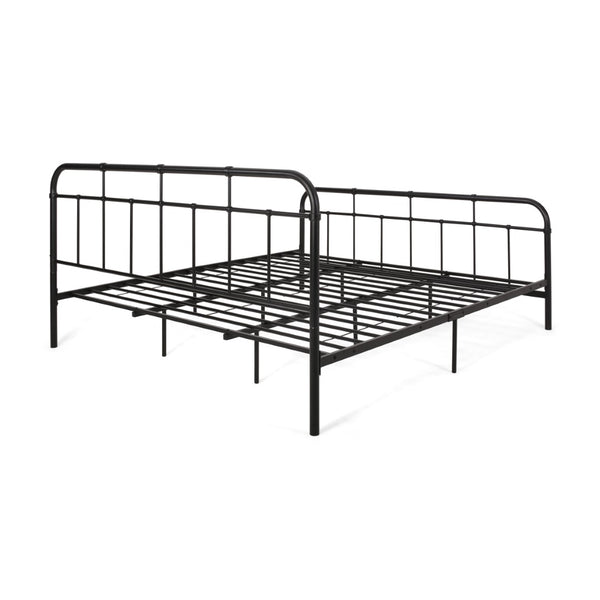 English Elm Queen Iron Platform Bed Pipe Style Frame No Box Spring Needed Industrial Loft Bedroom 64072.00FBLK-K