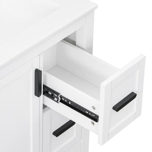 English Elm Modern 24 Inch Bathroom Vanity Solid Wood Cabinet with Ceramic Sink and Soft Close Storage White N729P292859K