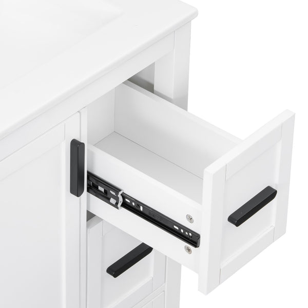 English Elm Modern 24 Inch Bathroom Vanity Solid Wood Cabinet with Ceramic Sink and Soft Close Storage White N729P292859K