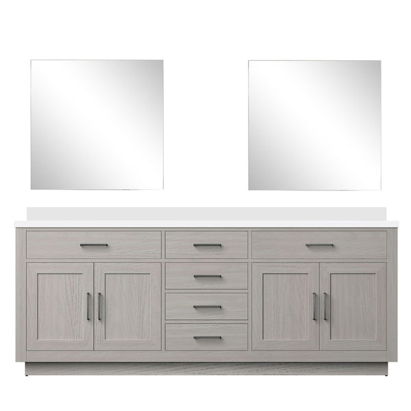 English Elm White Oak Double Bath Vanity Set With Cultured Marble Top & 34-Inch Frameless Mirrors For Elegance B2731S01557-GIGA