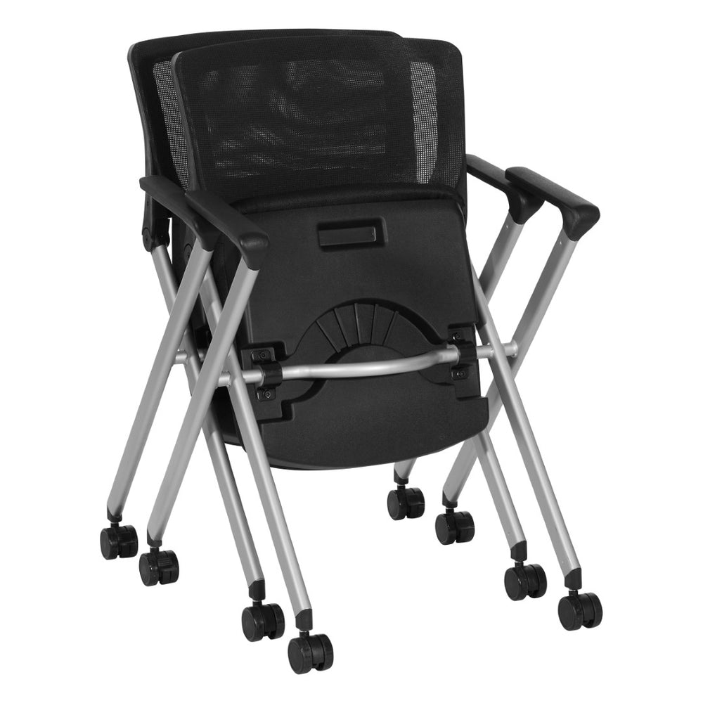 OSP Home Furnishings Flex Back Nesting Chair Mesh Seat Stackable Silver Frame for Conference Rooms FC8486-231