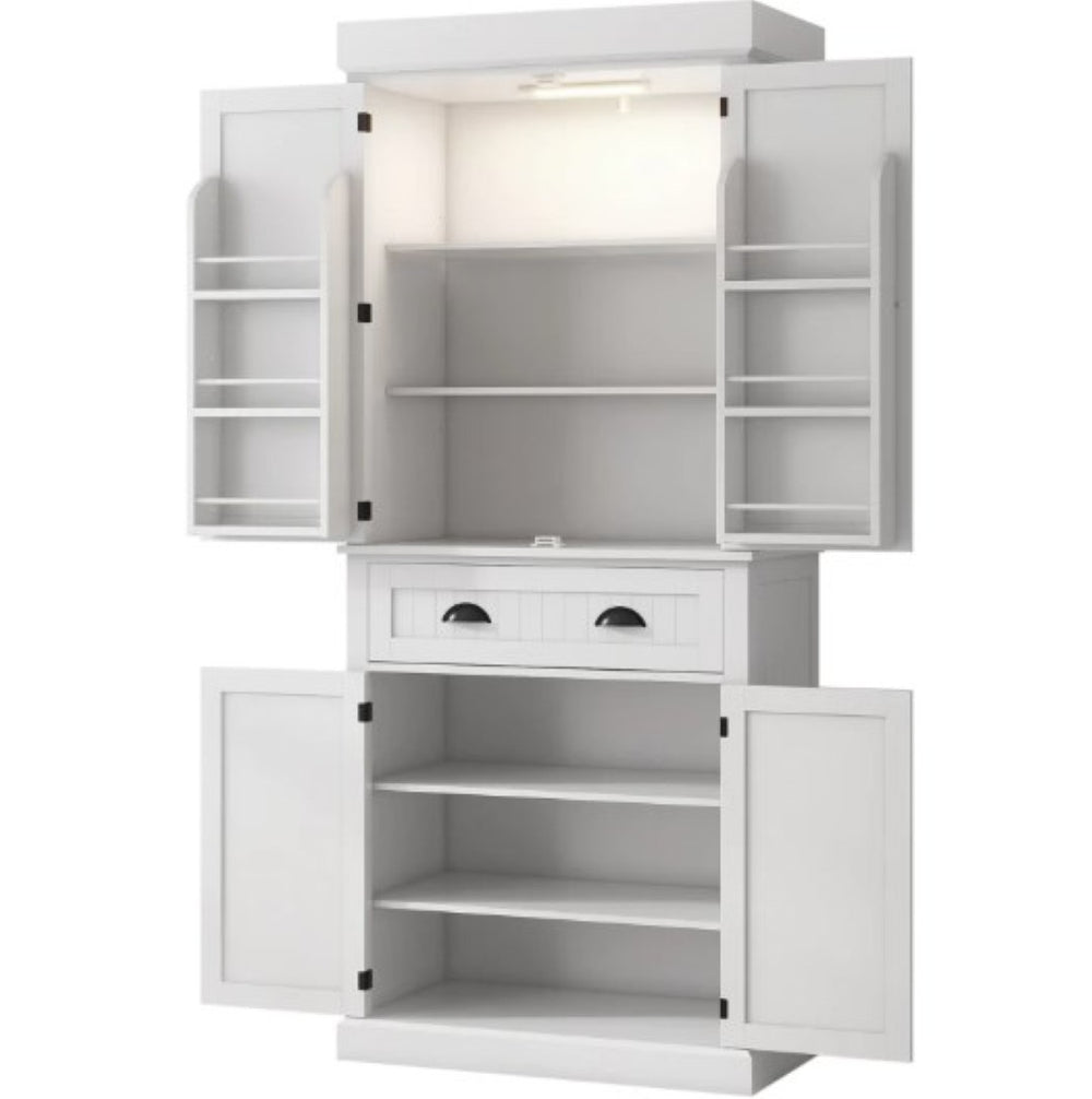 English Elm Nordic Floor to Ceiling Pantry Cabinet with Led Lighting and Six Door Shelves T3971P427991