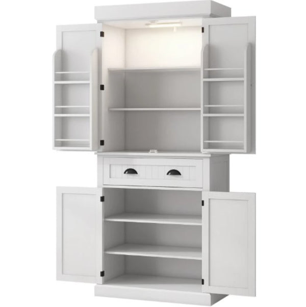 English Elm Nordic Floor to Ceiling Pantry Cabinet with Led Lighting and Six Door Shelves T3971P427991