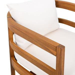 English Elm Outdoor Acacia Wood Armchairs with Teak Finish and Cushioned Seat Set of 2 N768P362954L