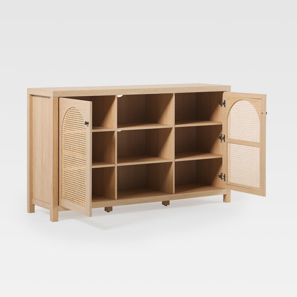 58" 4-Door Sideboard w/ Arched Rattan Panels Coastal Oak SAHD5DCO Walker Edison