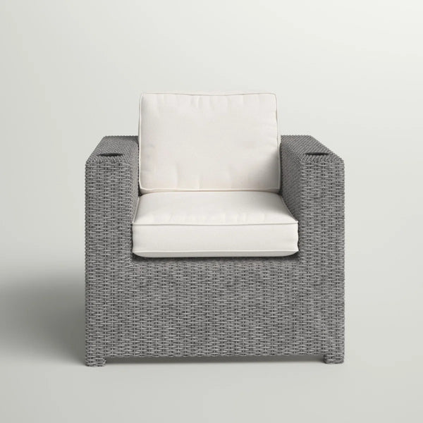 English Elm Aviara Fully Assembled Outdoor Wicker Club Chair — Mixed Gray HDPE Wicker, Marine Olefin Cushions, Durable Weather-Resistant Comfort B120P233894