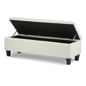 English Elm Christopher Knight Home® - Ottoman tufted storage bench with boucle cushion, diamond stitch elegance, soft-close lid, sturdy legs White N779P294331W