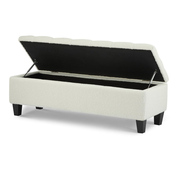 English Elm Christopher Knight Home® - Ottoman tufted storage bench with boucle cushion, diamond stitch elegance, soft-close lid, sturdy legs White N779P294331W