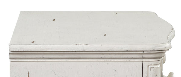 English Elm Jaqueline Antique White Nightstand with 3 Drawers, Felt-Lined Top, Wooden Bun Legs, 40lb Top Capacity B2726P287327