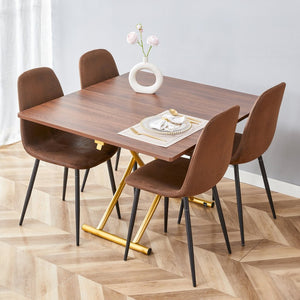 English Elm Table and Chair Set Adjustable Height Mdf Wood Grain Top with 4 Upholstered Seats Brown,Golden W1151S04092