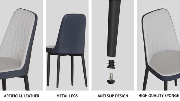 English Elm 63" Modern Cream Mdf Dining Table Set With 4 Blue Pu Chairs, Sturdy Design, Easy Assembly & Comfort! W2189S00694