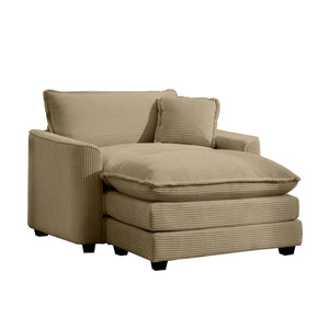 English Elm Comfortable Deep Seat Chair With Footstool & Pillow – Plush Corduroy For Living Room & Bedroom Use W714S00701