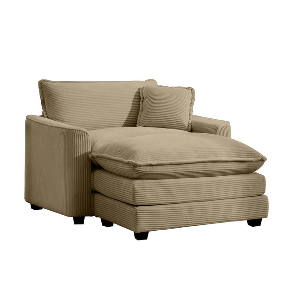 English Elm Comfortable Deep Seat Chair With Footstool & Pillow – Plush Corduroy For Living Room & Bedroom Use W714S00701