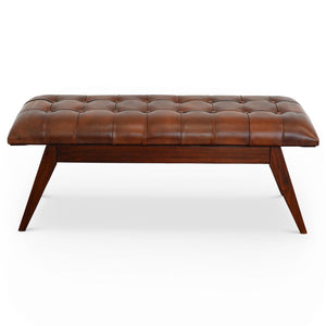 English Elm Ashcroft Furniture - Maja Cognac Leather Bench with Solid Wood Frame, Tapered Legs, High-Density Foam Seat for Two (49"W) B183P231833