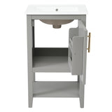 English Elm 20" Bathroom Vanity With Sink, Bathroom Cabinet With Soft Closing Door, Storage Rack and Open Shelf, Grey