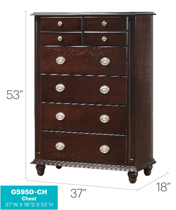 English Elm Summit Cappuccino Chest with Dovetailed Drawers, 53"H x 37"W x 18"D — Modern Wood Veneer Storage Elegance B078118409