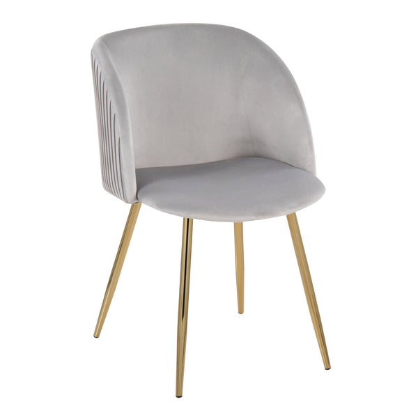 English Elm Fran Pleated Contemporary Chair Set Of 2 - Luxurious Silver Velvet & Gold Metal Legs For Dining Style B202P223529