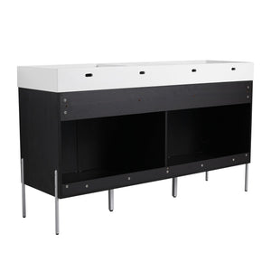 English Elm 60" Freestanding Bathroom Vanity with Dual Resin Sinks, Spacious Soft-Close Cabinet Storage, Durable Finish Dark Oak W1972S00016