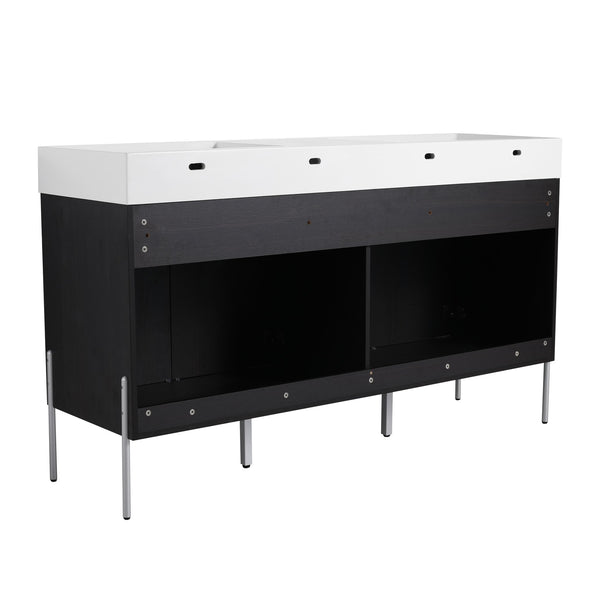 English Elm 60" Freestanding Bathroom Vanity with Dual Resin Sinks, Spacious Soft-Close Cabinet Storage, Durable Finish Dark Oak W1972S00016