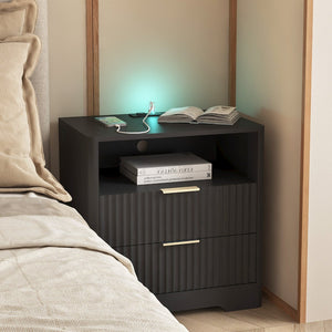 English Elm Nightstand Smart Bedside Table with Usb Charging Voice Light and Cabinet Storage W1321P399420