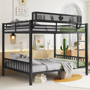 English Elm Queen Over Queen Metal Bunk Bed With Sturdy Ladder, Storage Shelf & Stylish Black Finish For Teens W2580S00043-GIGA